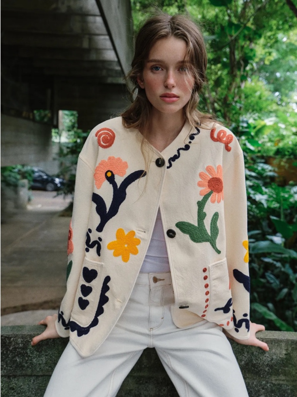 Zara 100% COTTON EMBROIDERED FLORAL JACKET